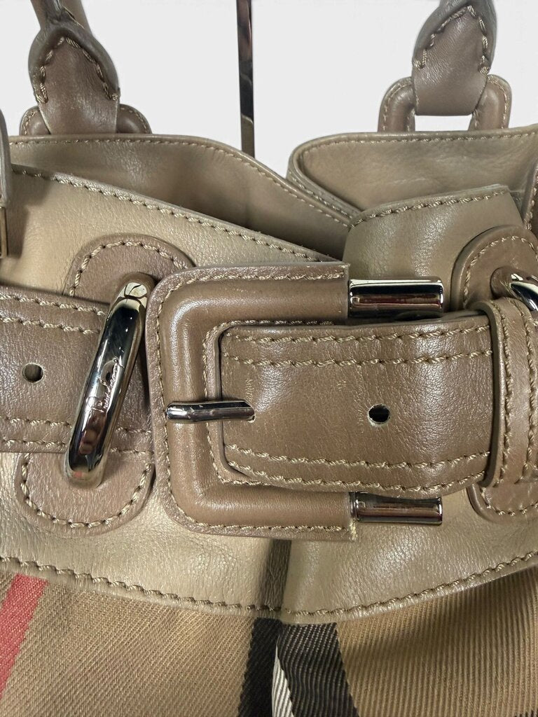 AUTHENTIC BURBERRY CHECK TWO HANDLE SHOULDER BAG