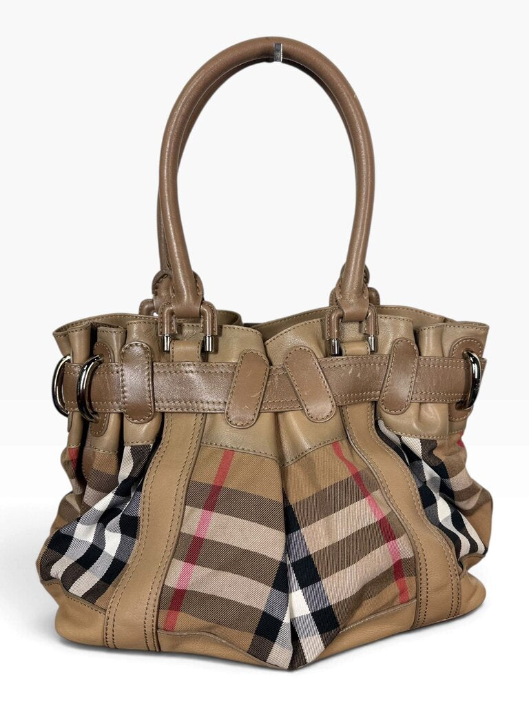 AUTHENTIC BURBERRY CHECK TWO HANDLE SHOULDER BAG