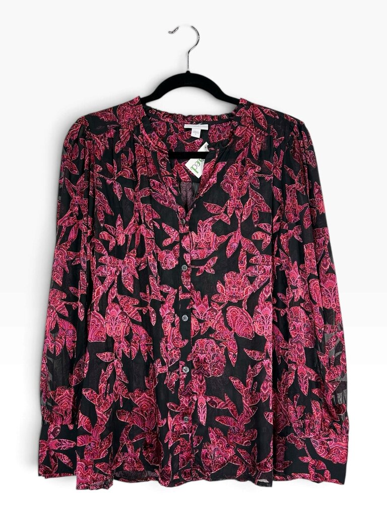 J.JILL VELVET PATTERN SHEER BLOUSE