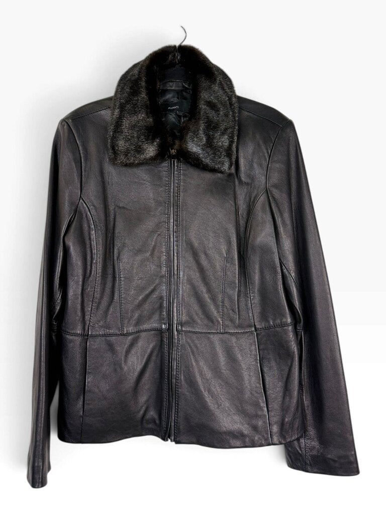 AVANTI LEATHER JACKET WITH FAUX FUR COLLAR