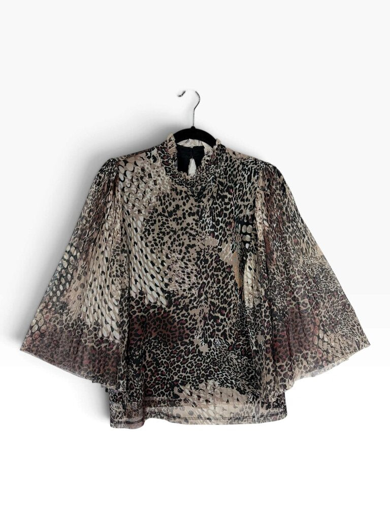 CHICO'S ANIMAL PRINT MESH BLOUSE