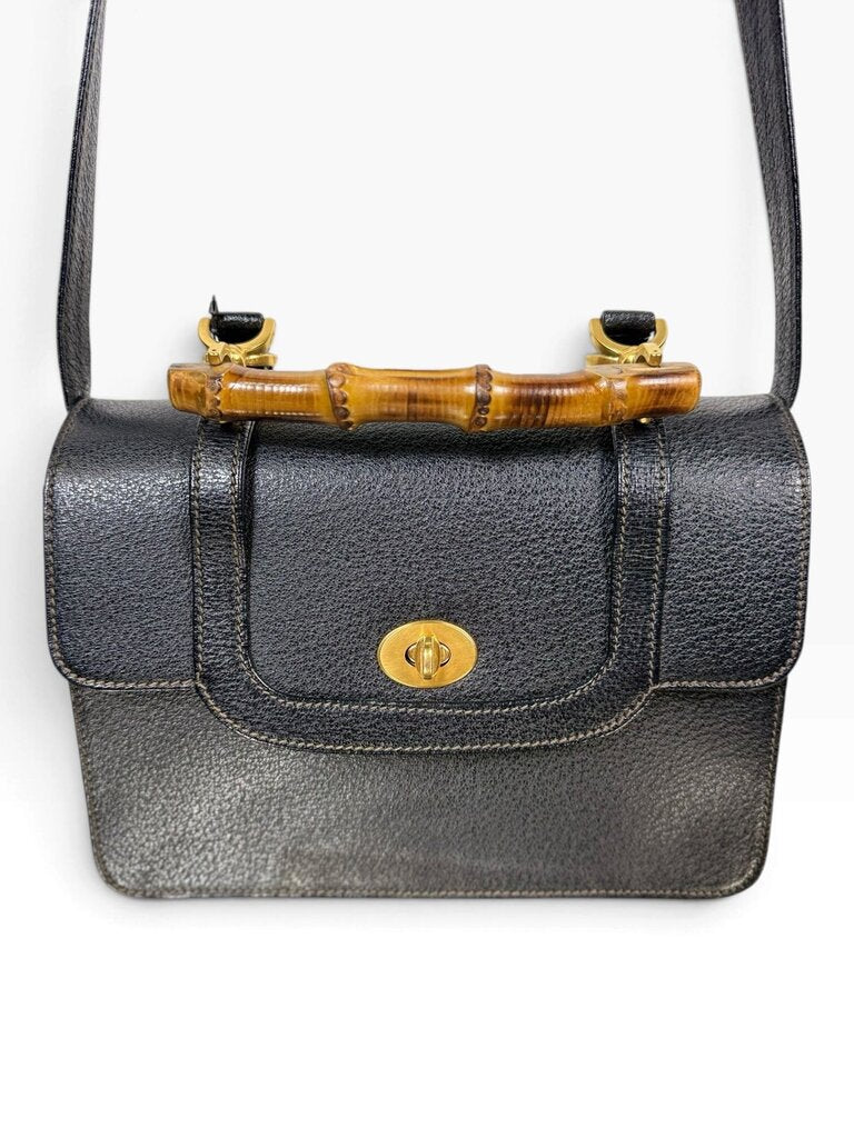 AUTHENTIC GUCCI LEATHER CROSSBODY WITH BAMBOO TOP HANDLE WITH COA