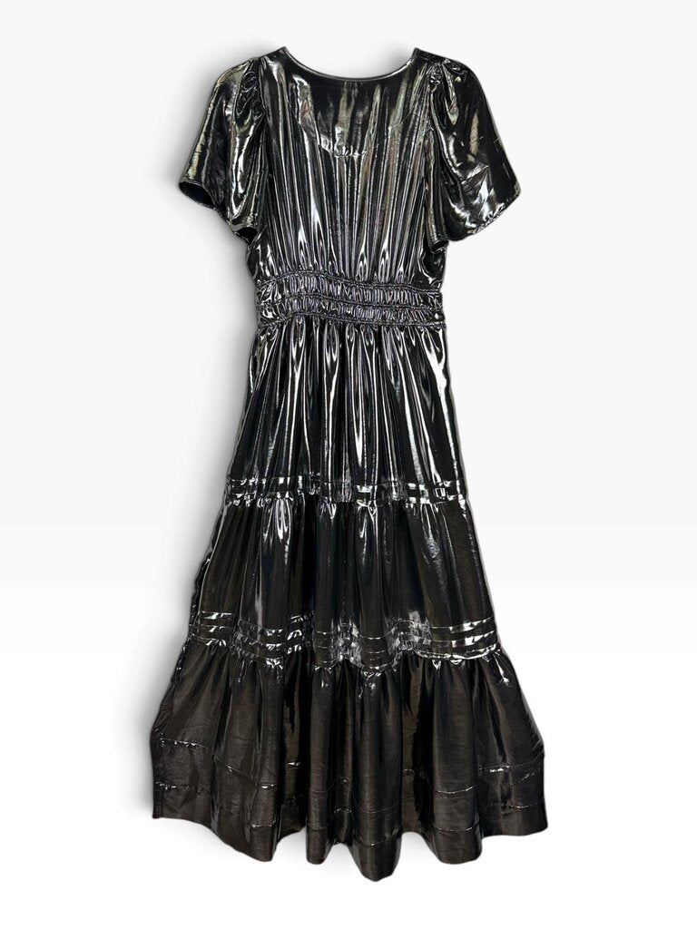 ANTHROPOLOGIE TIERED METALLIC MAXI DRESS