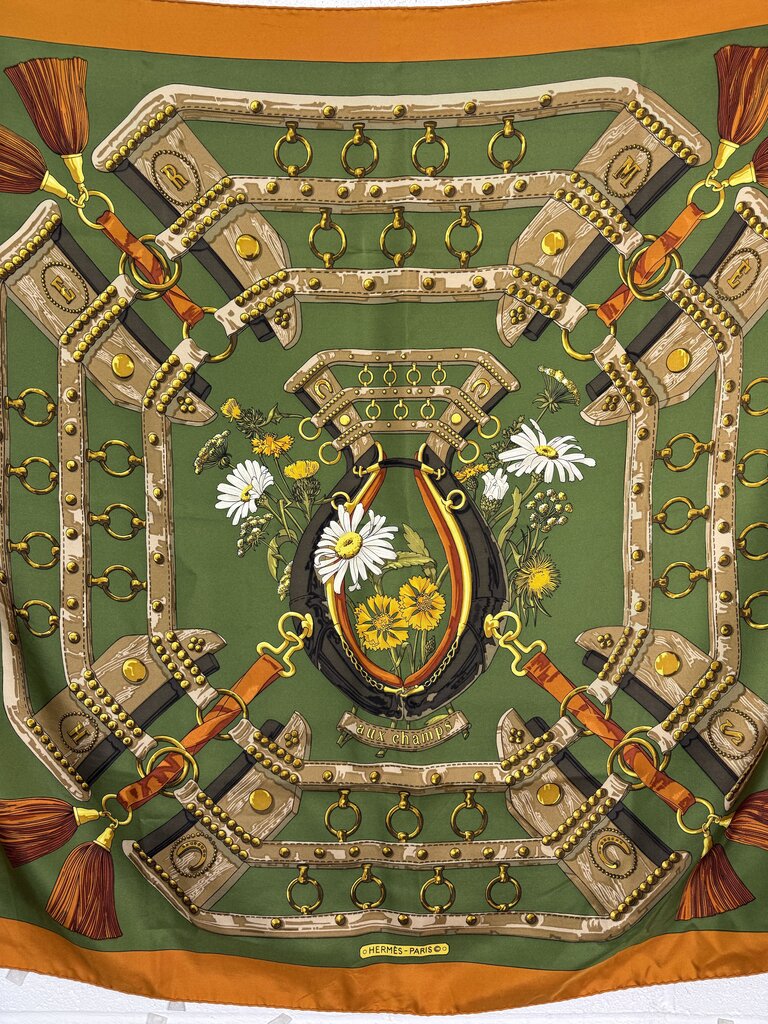 HERMES VINTAGE 1970S HORSEBIT FLORAL SCARF