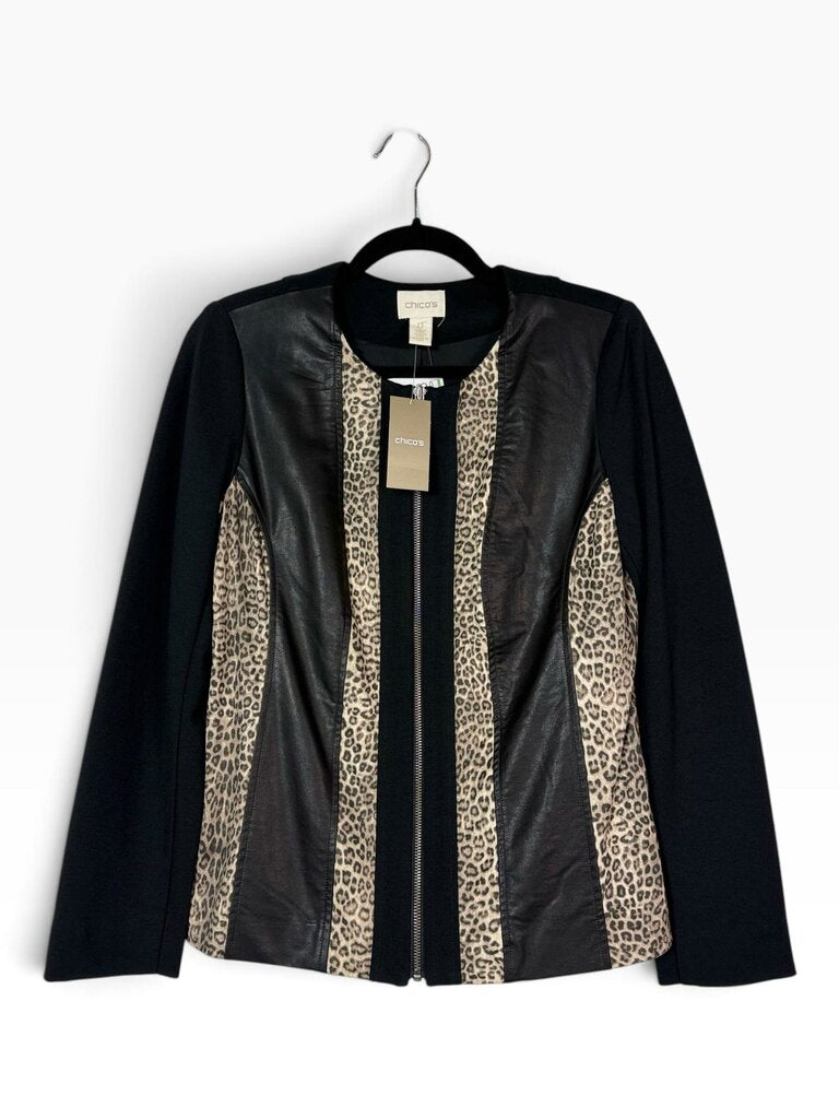 CHICO'S FAUX LEATHER ANIMAL PRINT JACKET