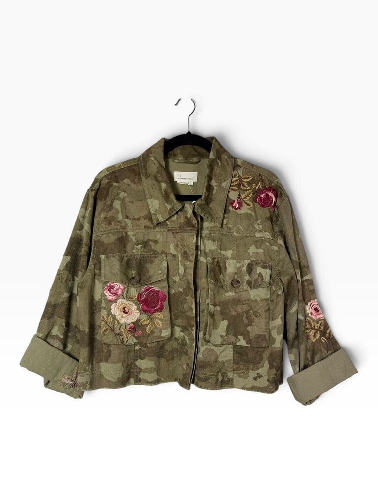 ANTHROPOLOGIE FLORAL EMBROIDERY CAMO PRINT JACKET