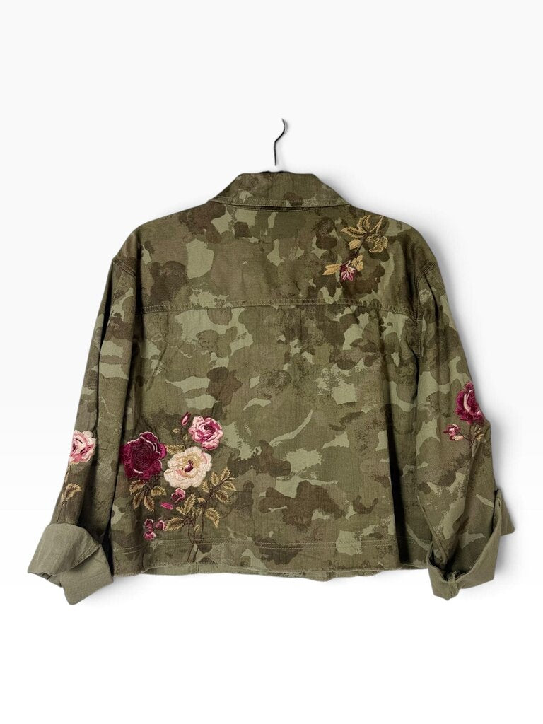 ANTHROPOLOGIE FLORAL EMBROIDERY CAMO PRINT JACKET