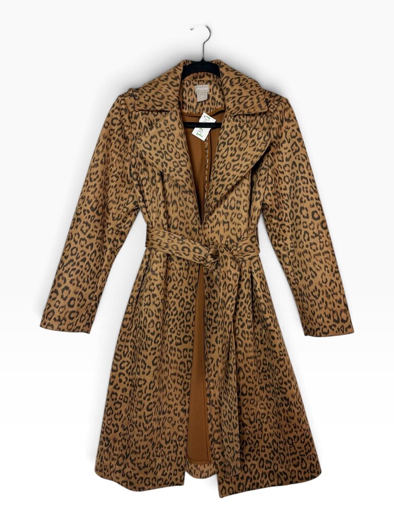 CHICO'S ULTRASUEDE LEOPARD PRINT TRENCH COAT