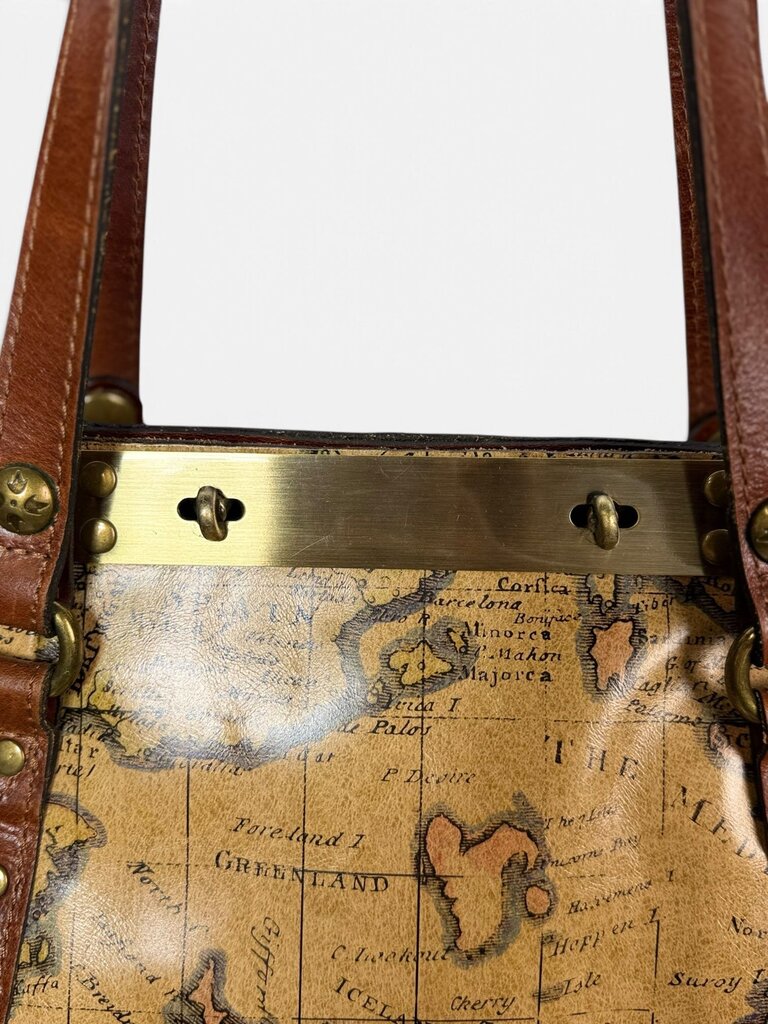 PATRICIA NASH WORLD MAP LEATHER TOTE BAG