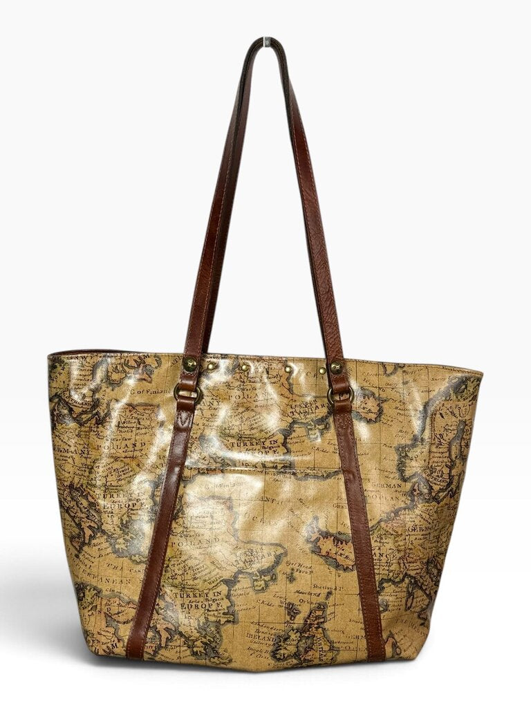 PATRICIA NASH WORLD MAP LEATHER TOTE BAG