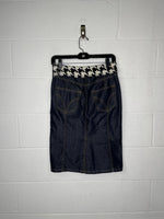 Dolce & Gabbana Denim Skirt with Houndstooth Waistband